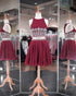 2018 Marsala Two Piece Homecoming Dresses Beadings Chiffon Skirt Fashion Style Short Prom Party Gowns